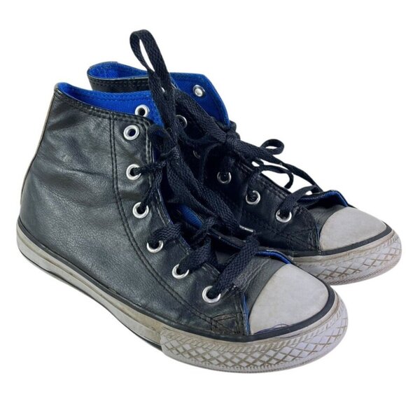 Converse Chuck Taylor All Star Black Leather Yth Size 1 Sneaker High Top Shoe - Picture 1 of 7
